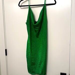 Bardot metallic green cowl neck shirt dress size large